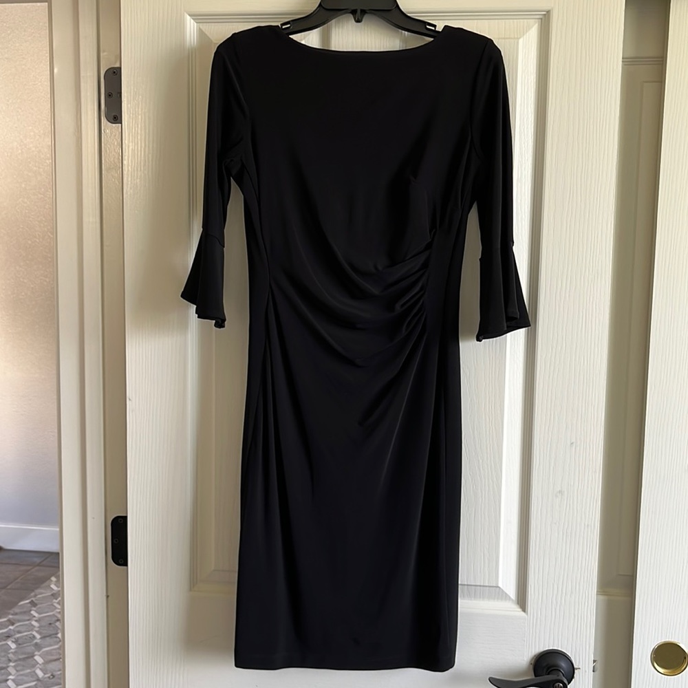 Ann Klein black ponte knit dress open to dress